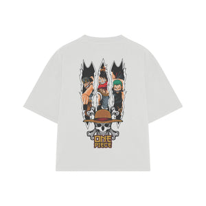 Playera streetwear premium de anime y gaming ExtraLife MX, corte boxy oversized drop shoulder heavyweight en color Deep Black y Off-White, moda urbana mexicana de culto.