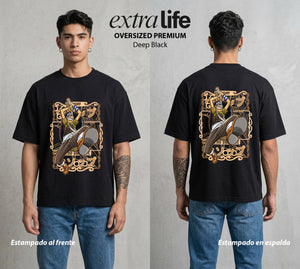 Mar de los Piratas | Francoatirador del Sombrero #03356 - Playera Oversized Premium | Deep Black - Foto en modelo
