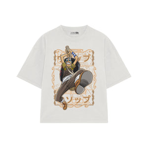 Playera streetwear premium de anime y gaming ExtraLife MX, corte boxy oversized drop shoulder heavyweight en color Deep Black y Off-White, moda urbana mexicana de culto.