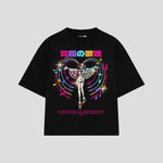 Playera streetwear premium de anime y gaming ExtraLife MX, corte boxy oversized drop shoulder heavyweight en color Deep Black y Off-White, moda urbana mexicana de culto.