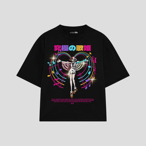 Playera streetwear premium de anime y gaming ExtraLife MX, corte boxy oversized drop shoulder heavyweight en color Deep Black y Off-White, moda urbana mexicana de culto.