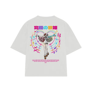 Playera streetwear premium de anime y gaming ExtraLife MX, corte boxy oversized drop shoulder heavyweight en color Deep Black y Off-White, moda urbana mexicana de culto.