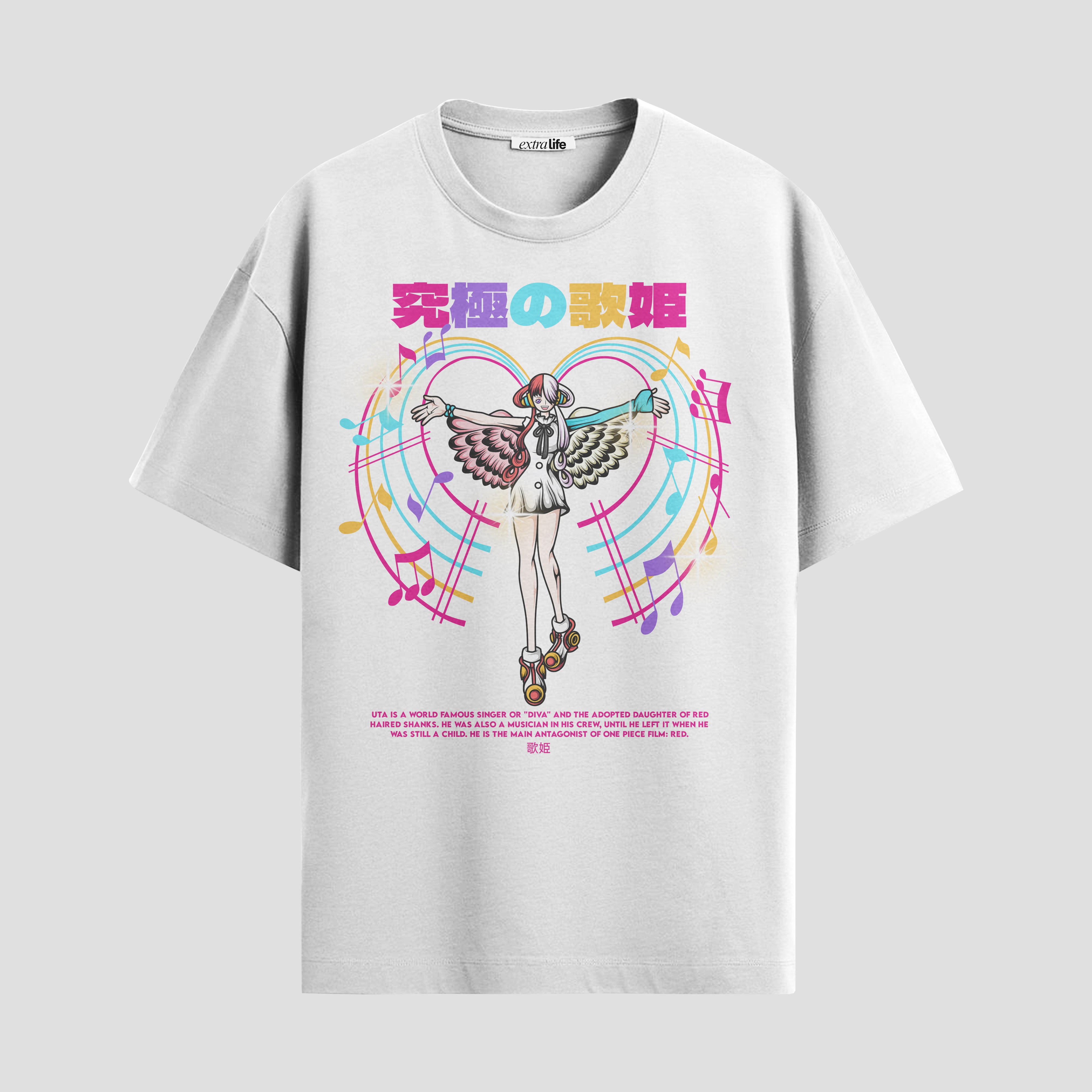 Playera urbana de anime y gaming ExtraLife MX, corte Standard Fit unisex ligero y transpirable en color Deep Black y Pure White, ropa de uso diario para gym y casual.
