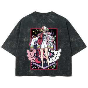 Playera streetwear premium de anime y gaming ExtraLife MX, corte boxy deluxe mineral wash heavyweight en color Acid Wash, moda urbana mexicana de culto.
