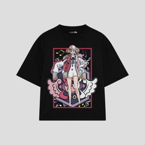 Playera streetwear premium de anime y gaming ExtraLife MX, corte boxy oversized drop shoulder heavyweight en color Deep Black y Off-White, moda urbana mexicana de culto.