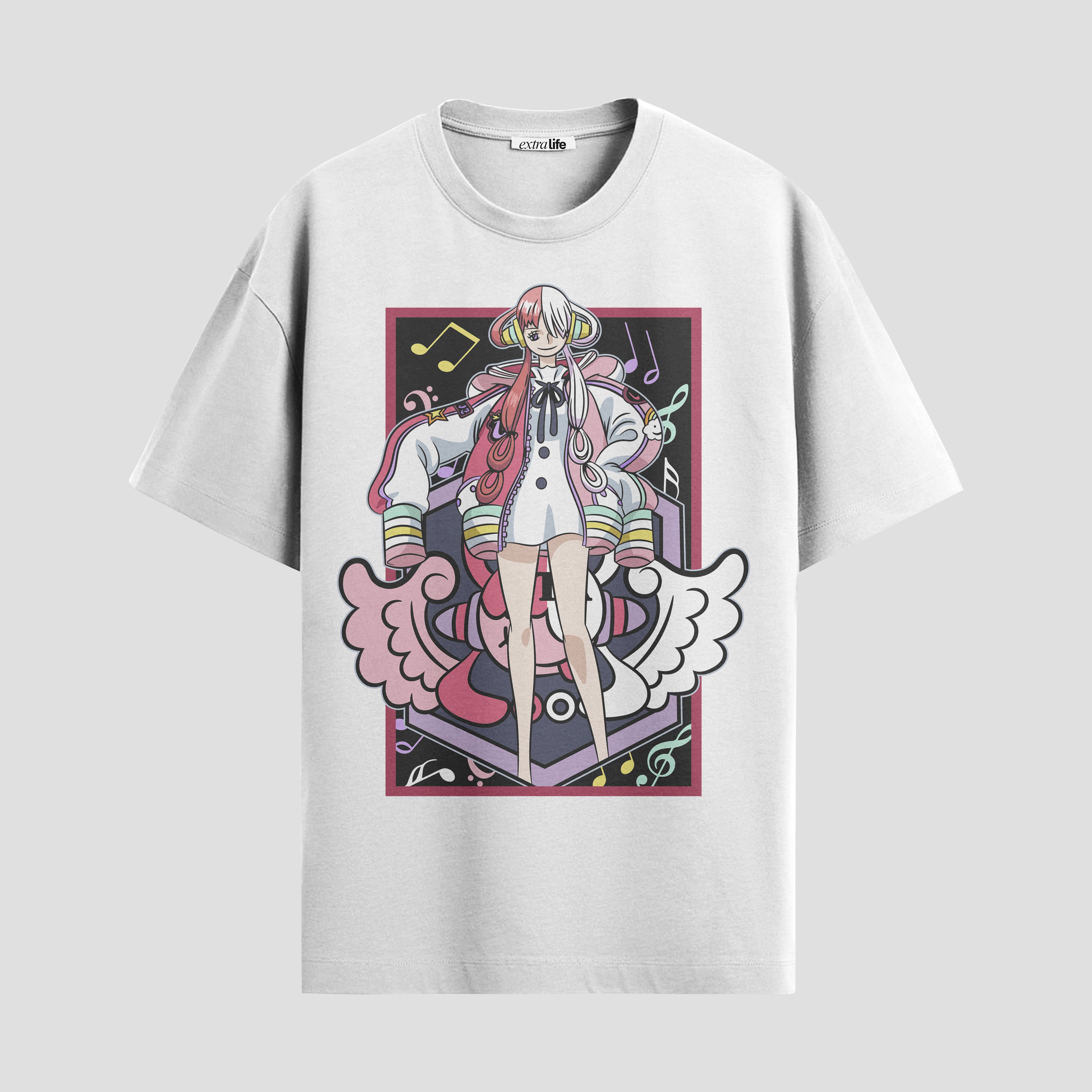 Playera urbana de anime y gaming ExtraLife MX, corte Standard Fit unisex ligero y transpirable en color Deep Black y Pure White, ropa de uso diario para gym y casual.