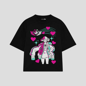 Playera streetwear premium de anime y gaming ExtraLife MX, corte oversized drop shoulder ligero y fresco en color Deep Black y Off-White, moda urbana mexicana de culto.