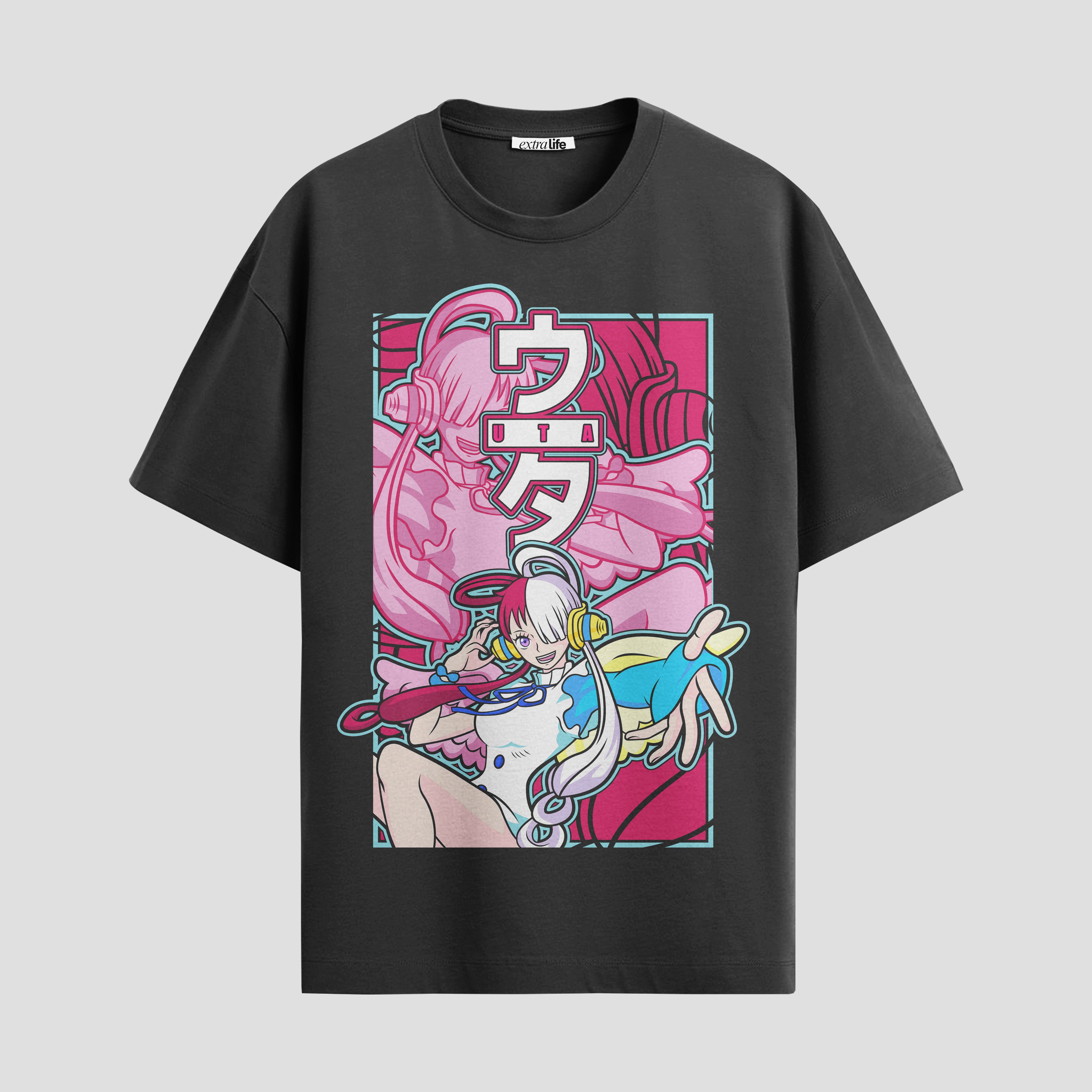 Playera urbana de anime y gaming ExtraLife MX, corte Standard Fit unisex ligero y transpirable en color Deep Black y Pure White, ropa de uso diario para gym y casual.