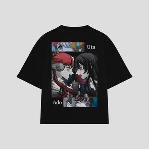 Playera streetwear premium de anime y gaming ExtraLife MX, corte boxy oversized drop shoulder heavyweight en color Deep Black y Off-White, moda urbana mexicana de culto.