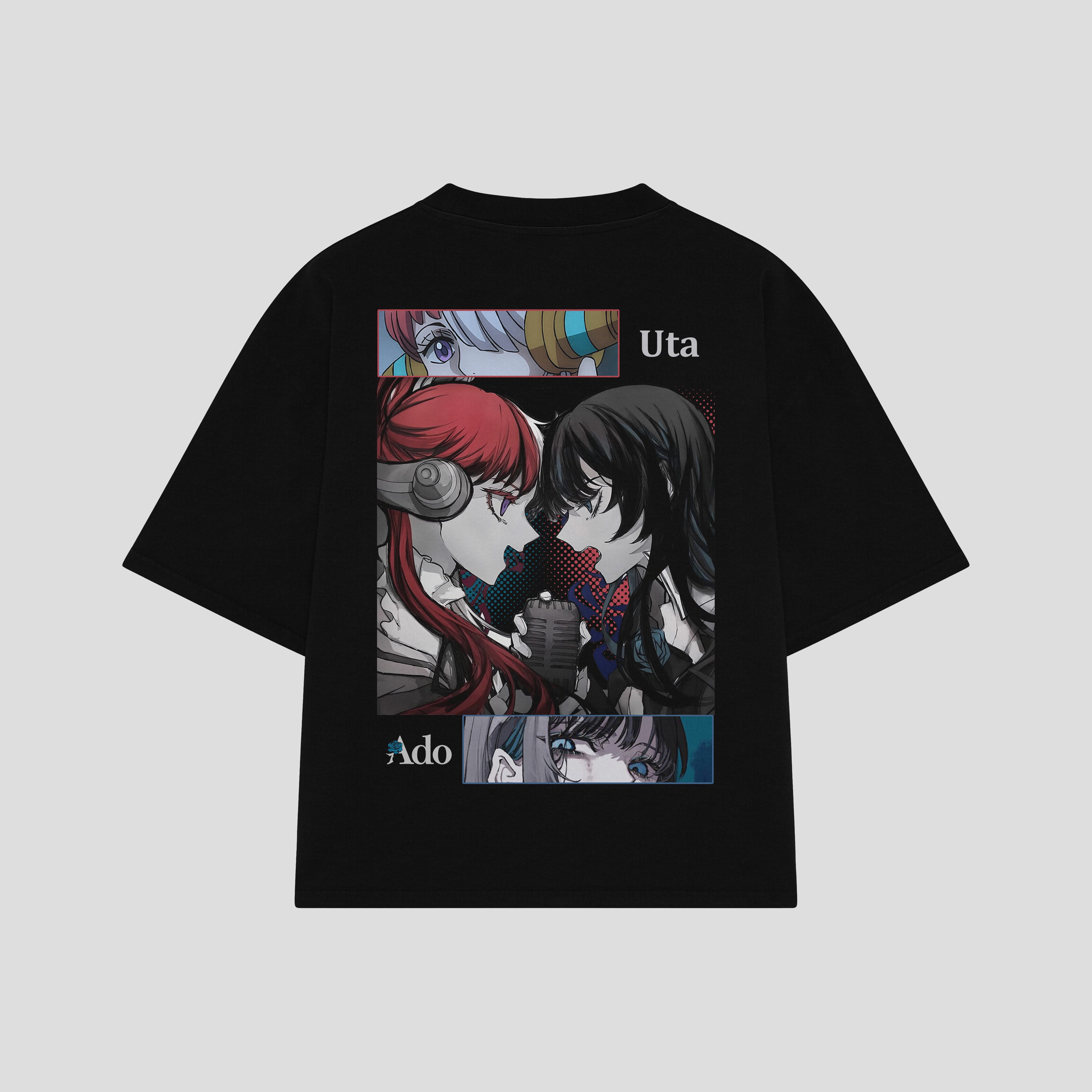 Playera streetwear premium de anime y gaming ExtraLife MX, corte boxy oversized drop shoulder heavyweight en color Deep Black y Off-White, moda urbana mexicana de culto.