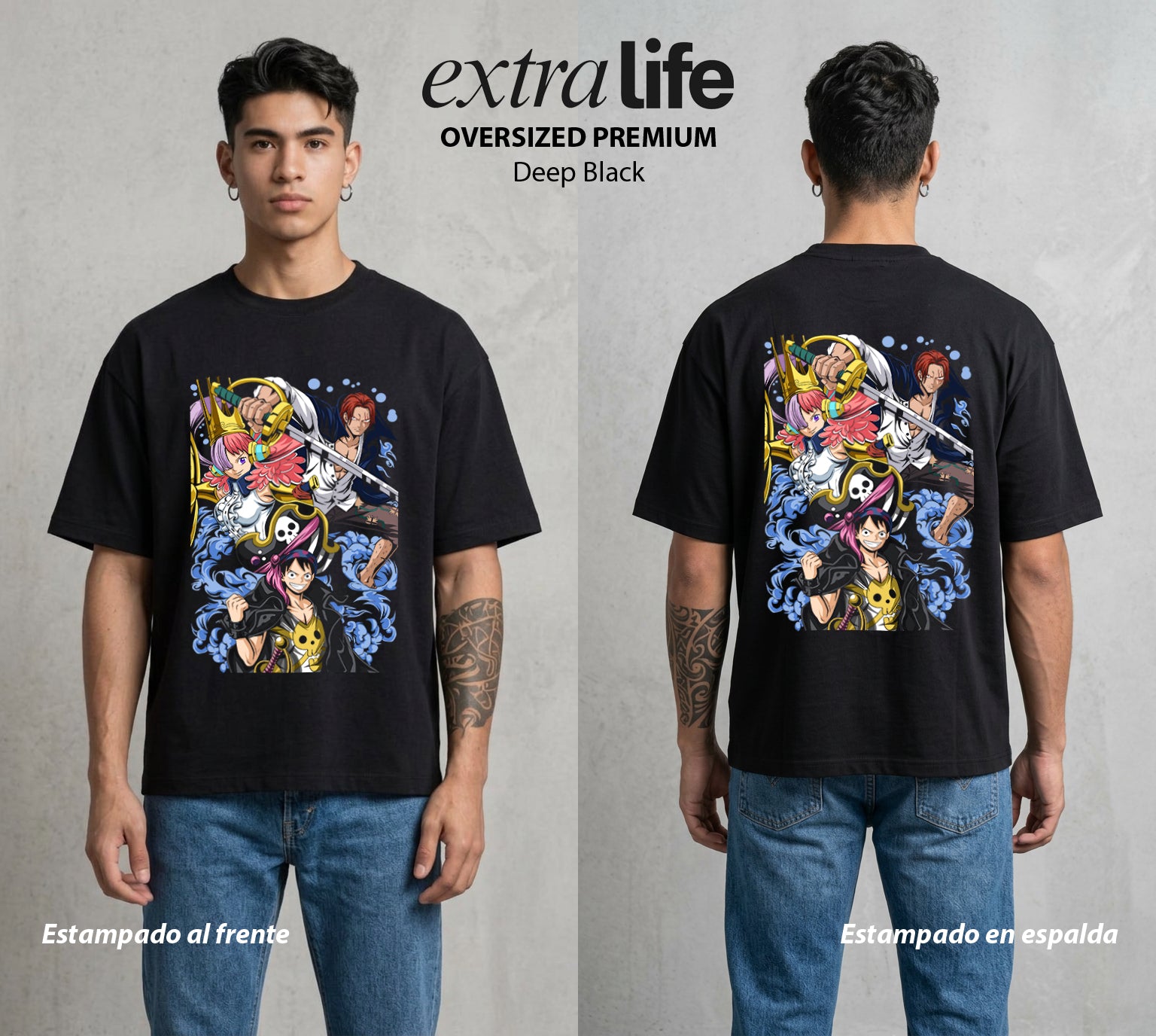 Mar de los Piratas | El Capitan del Rojo #03362 - Playera Oversized Premium | Deep Black - Foto en modelo