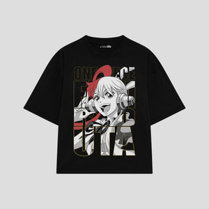 Playera streetwear premium de anime y gaming ExtraLife MX, corte boxy oversized drop shoulder heavyweight en color Deep Black y Off-White, moda urbana mexicana de culto.