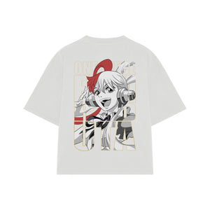 Playera streetwear premium de anime y gaming ExtraLife MX, corte boxy oversized drop shoulder heavyweight en color Deep Black y Off-White, moda urbana mexicana de culto.