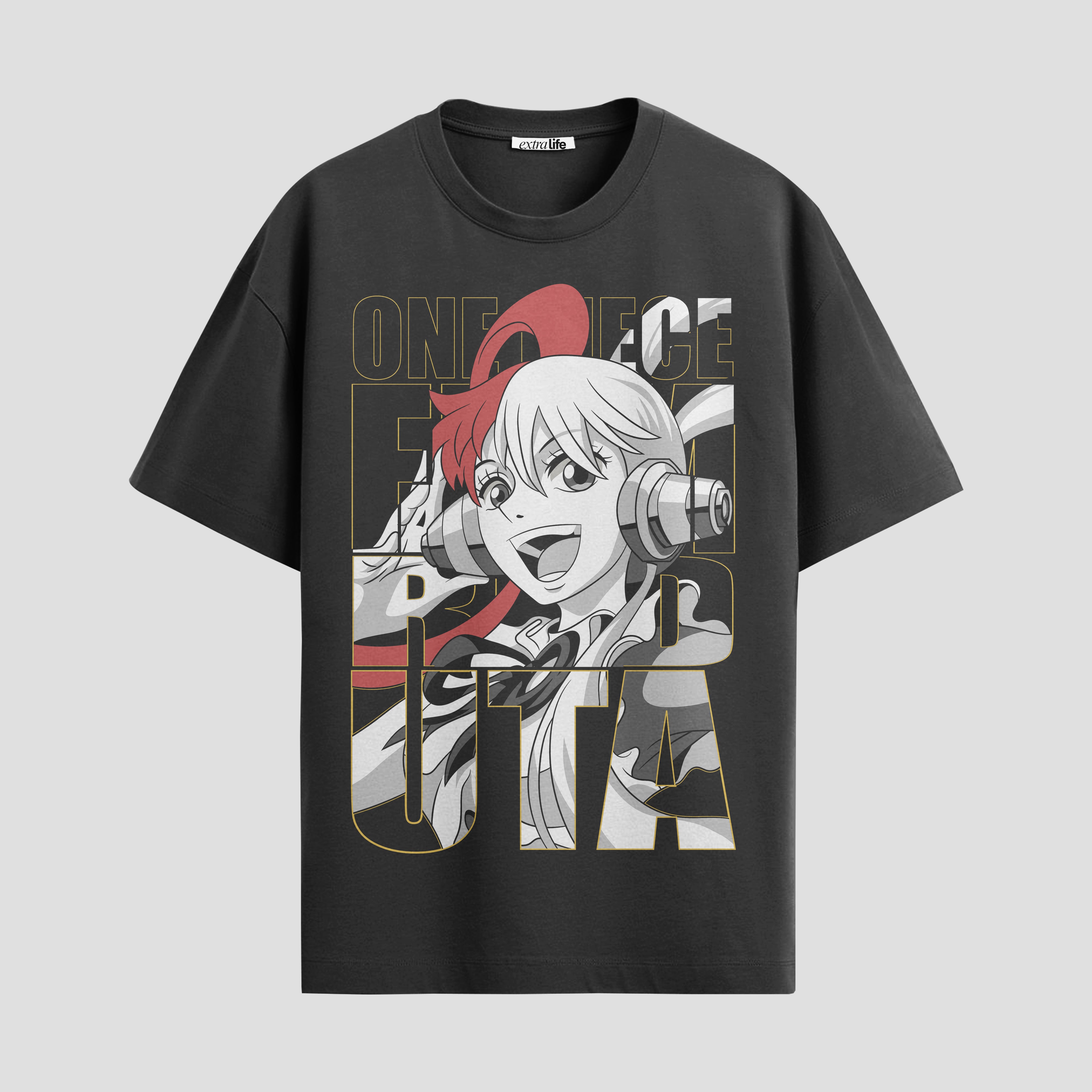 Playera urbana de anime y gaming ExtraLife MX, corte Standard Fit unisex ligero y transpirable en color Deep Black y Pure White, ropa de uso diario para gym y casual.