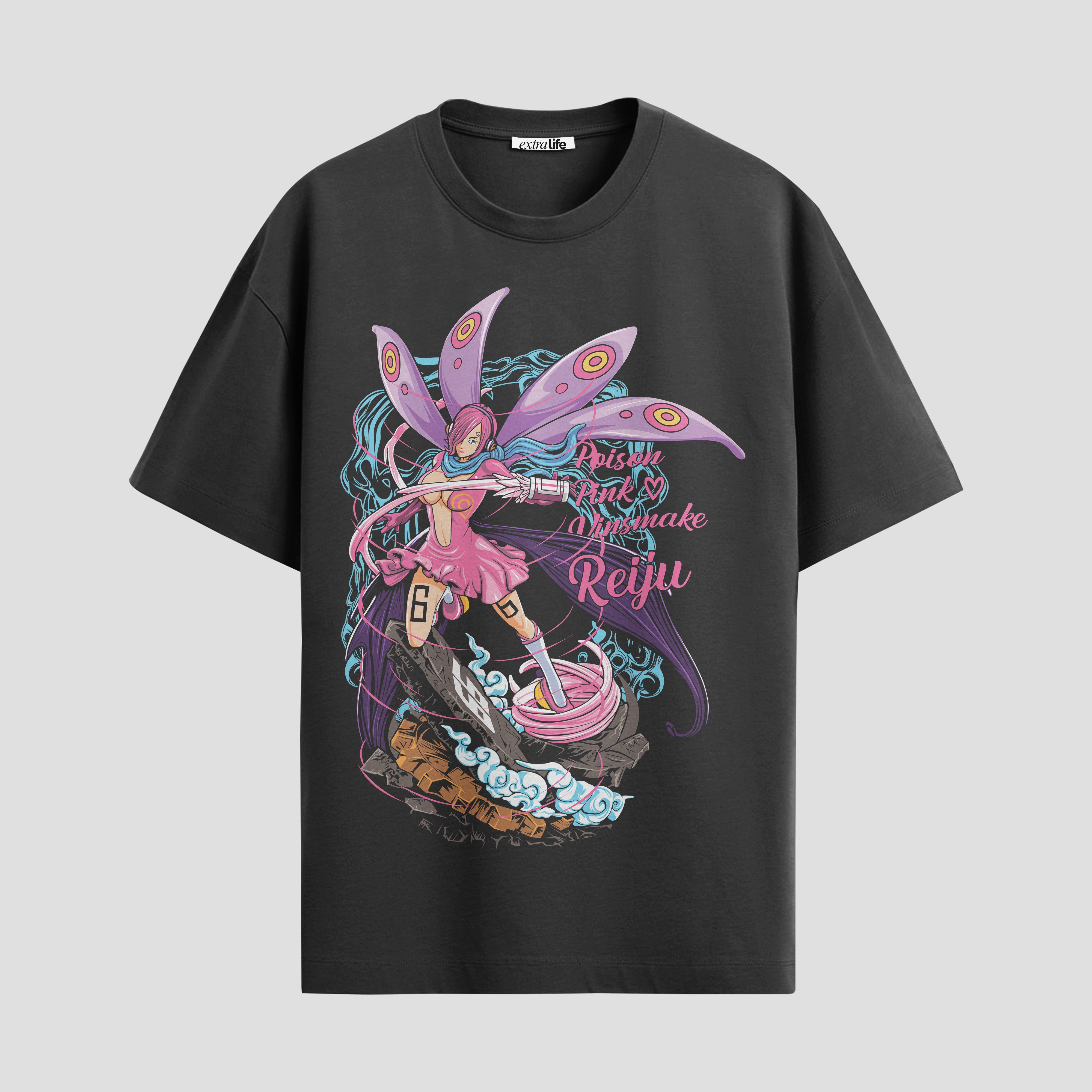 Playera urbana de anime y gaming ExtraLife MX, corte Standard Fit unisex ligero y transpirable en color Deep Black y Pure White, ropa de uso diario para gym y casual.