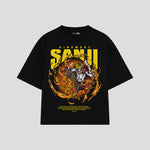 Playera streetwear premium de anime y gaming ExtraLife MX, corte boxy oversized drop shoulder heavyweight en color Deep Black y Off-White, moda urbana mexicana de culto.
