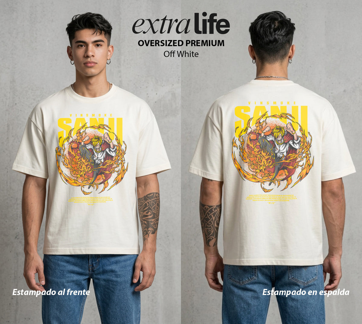 Mar de los Piratas | Patada Llameante #03368 - Playera Oversized Premium | Off White - Foto en modelo