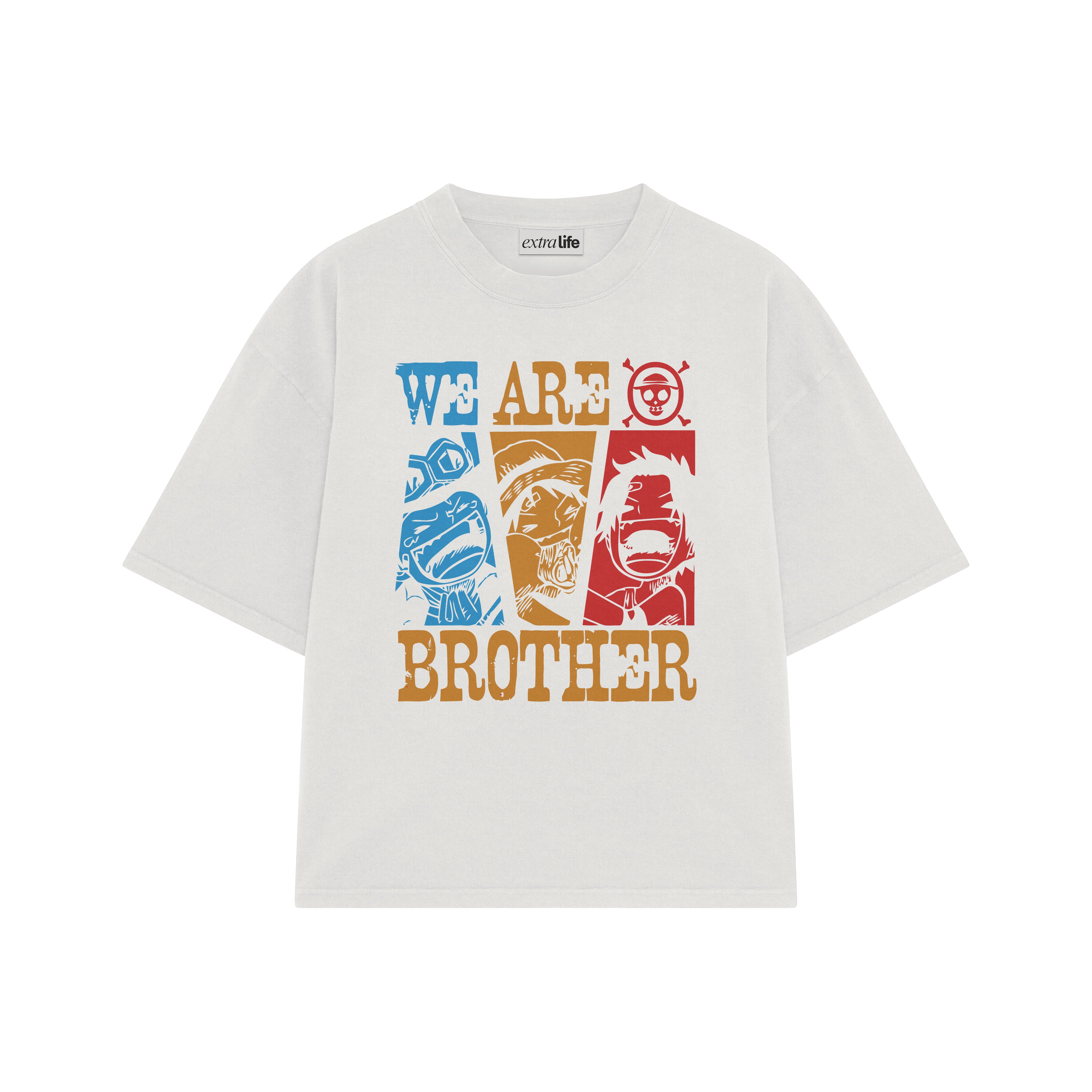 Playera streetwear premium de anime y gaming ExtraLife MX, corte boxy oversized drop shoulder heavyweight en color Deep Black y Off-White, moda urbana mexicana de culto.