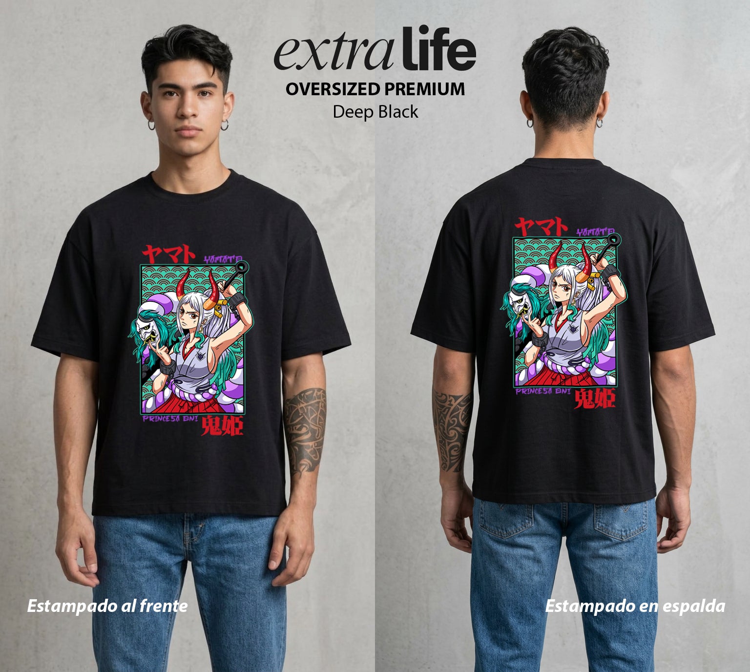 Mar de los Piratas | La Hija Libertaria #03370 - Playera Oversized Premium | Deep Black - Foto en modelo