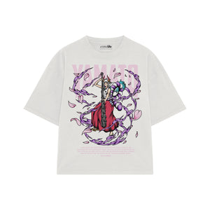 Playera streetwear premium de anime y gaming ExtraLife MX, corte boxy oversized drop shoulder heavyweight en color Deep Black y Off-White, moda urbana mexicana de culto.