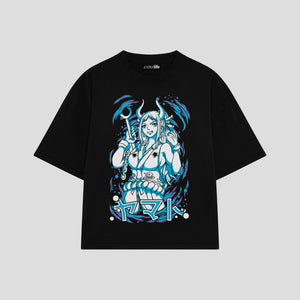 Playera streetwear premium de anime y gaming ExtraLife MX, corte boxy oversized drop shoulder heavyweight en color Deep Black y Off-White, moda urbana mexicana de culto.