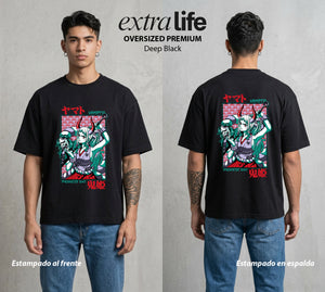 Mar de los Piratas | La Hija Libertaria #03374 - Playera Oversized Premium | Deep Black - Foto en modelo