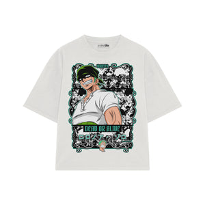 Playera streetwear premium de anime y gaming ExtraLife MX, corte boxy oversized drop shoulder heavyweight en color Deep Black y Off-White, moda urbana mexicana de culto.