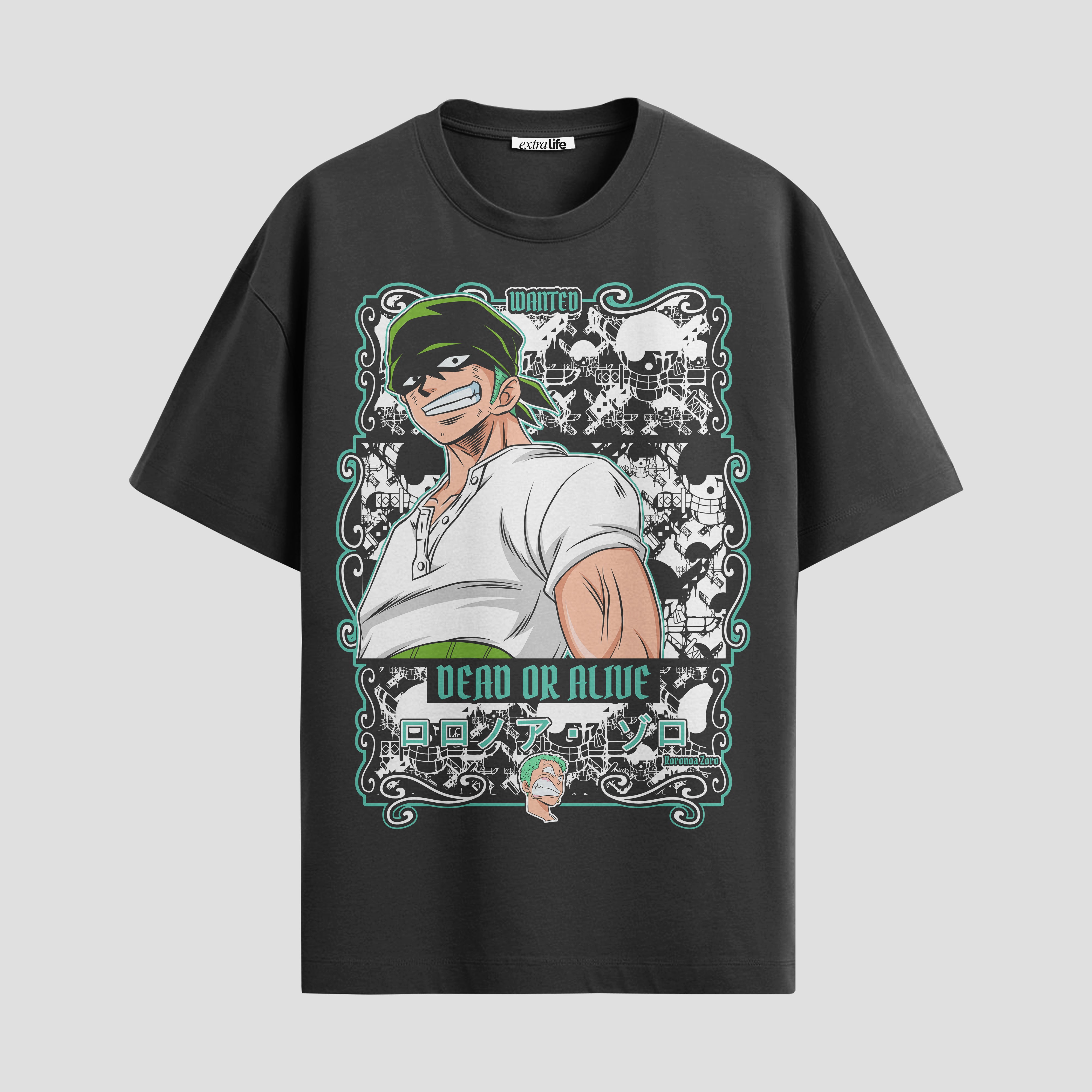 Playera urbana de anime y gaming ExtraLife MX, corte Standard Fit unisex ligero y transpirable en color Deep Black y Pure White, ropa de uso diario para gym y casual.