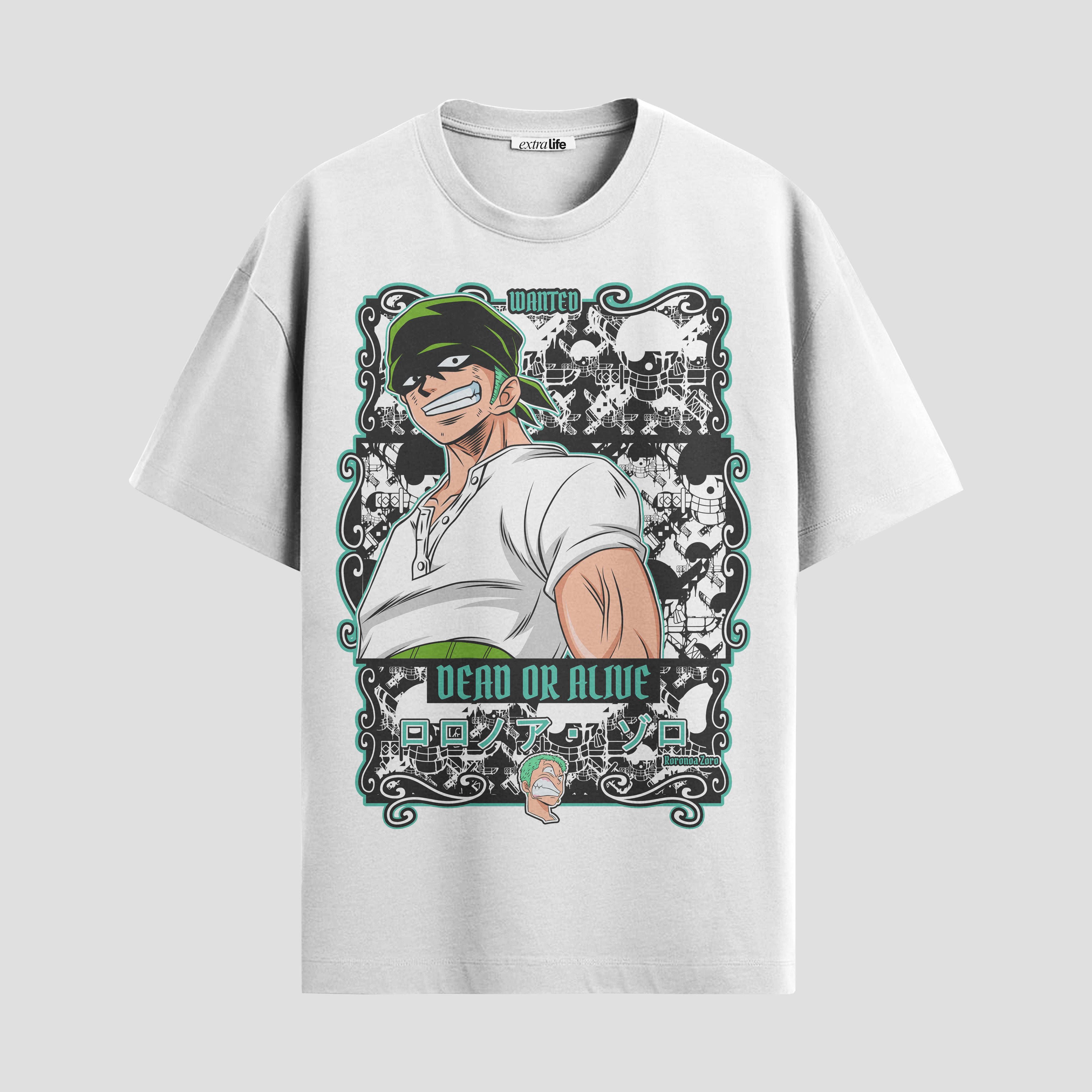 Playera urbana de anime y gaming ExtraLife MX, corte Standard Fit unisex ligero y transpirable en color Deep Black y Pure White, ropa de uso diario para gym y casual.