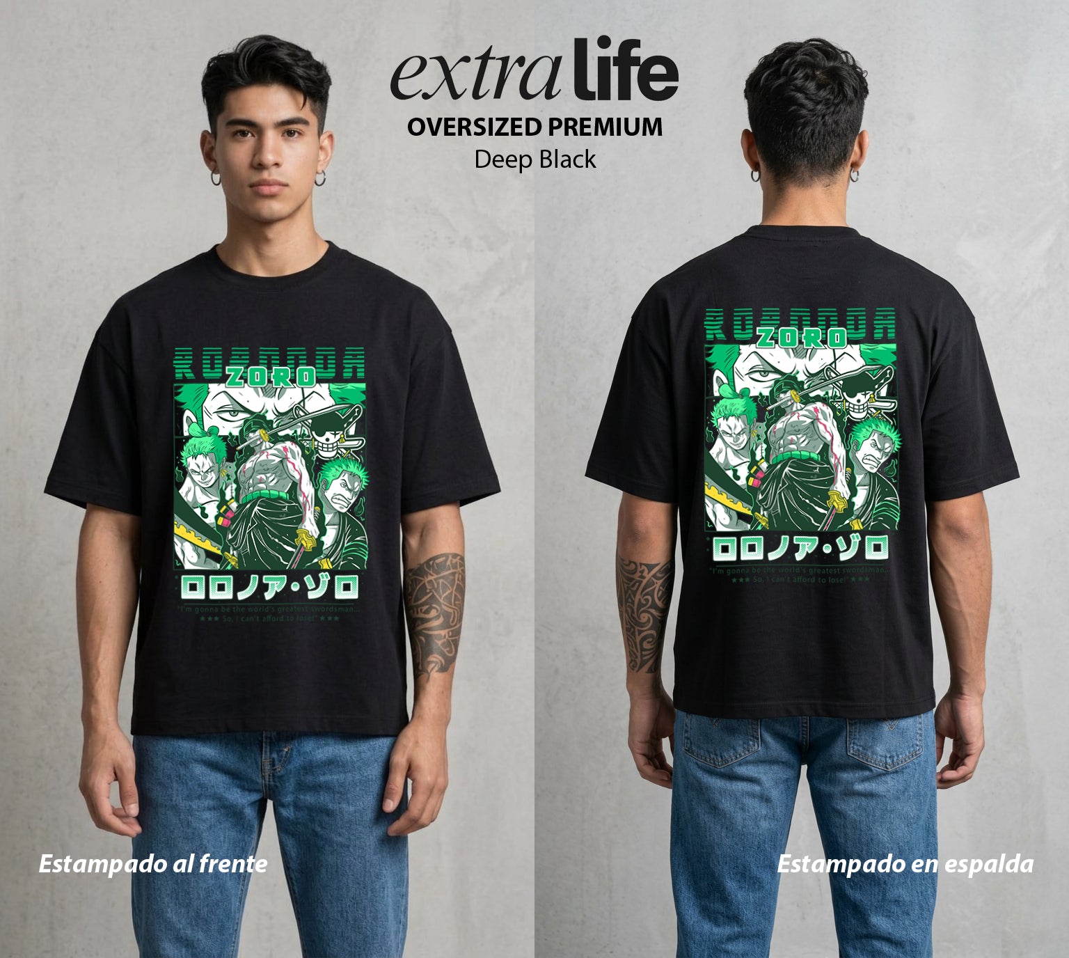 Mar de los Piratas | El Primer Espada #03377 - Playera Oversized Premium | Deep Black - Foto en modelo