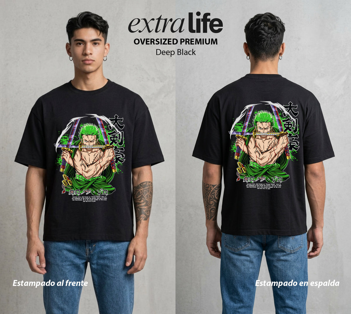 Mar de los Piratas | Cazador de Espadas #03378 - Playera Oversized Premium | Deep Black - Foto en modelo