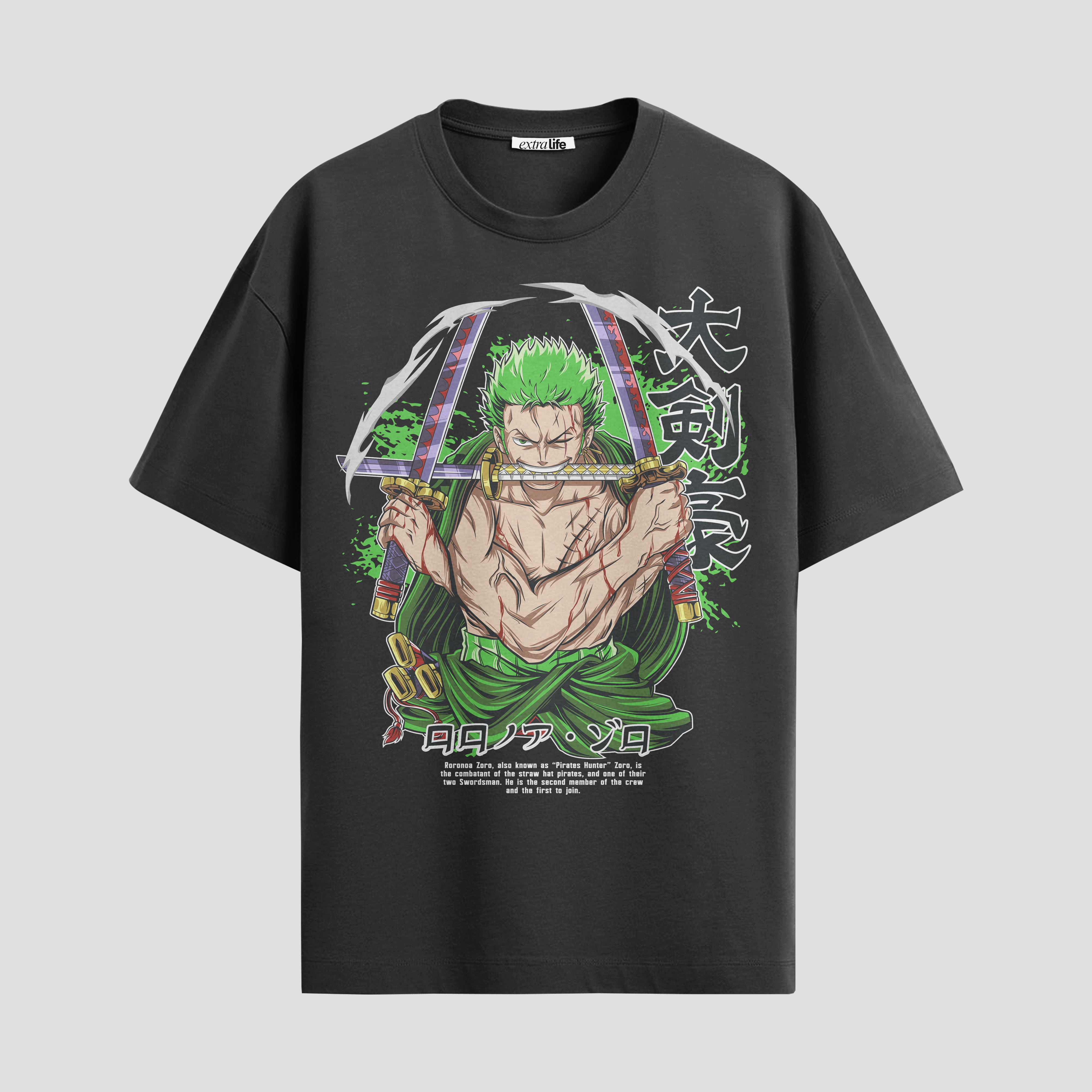 Playera urbana de anime y gaming ExtraLife MX, corte Standard Fit unisex ligero y transpirable en color Deep Black y Pure White, ropa de uso diario para gym y casual.