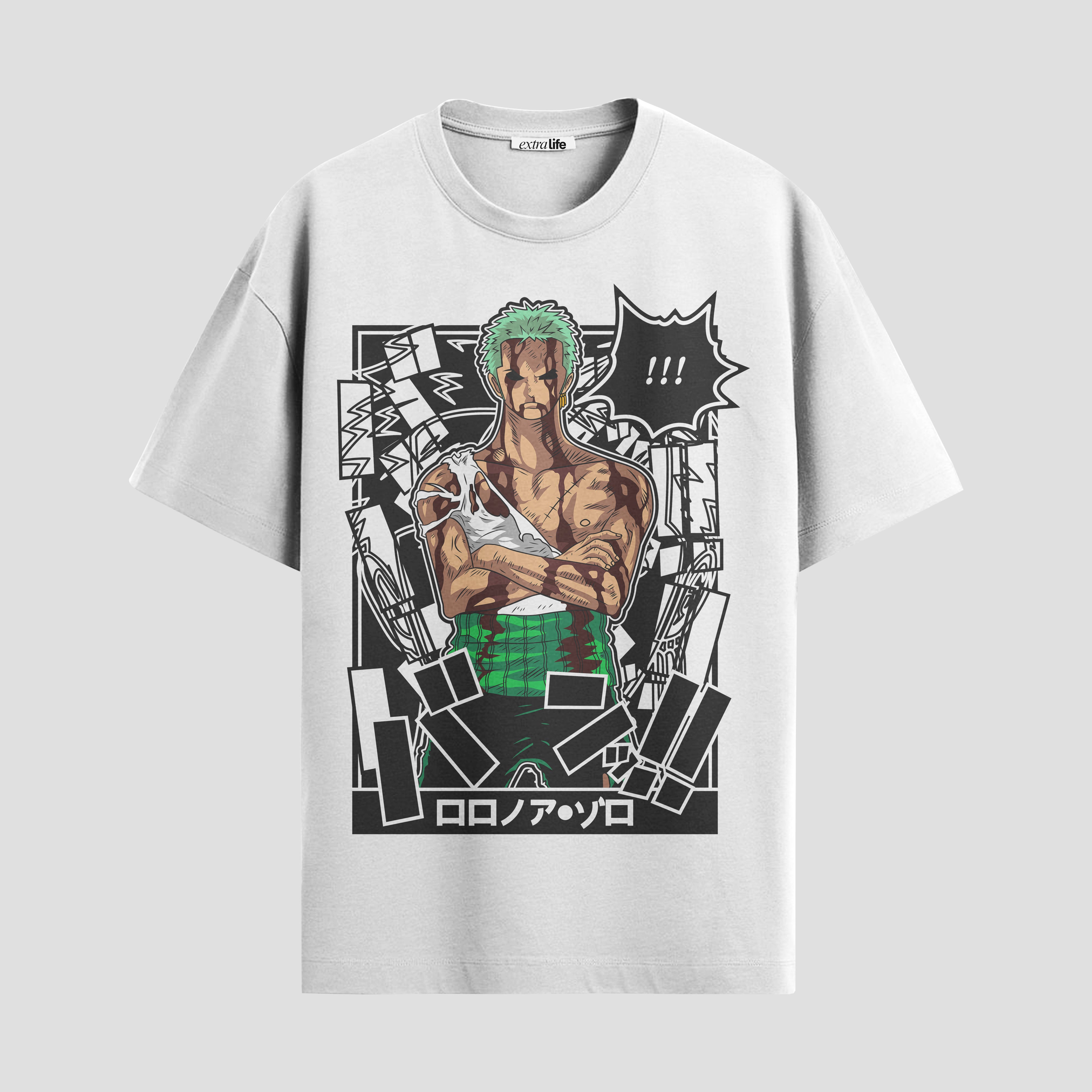 Playera urbana de anime y gaming ExtraLife MX, corte Standard Fit unisex ligero y transpirable en color Deep Black y Pure White, ropa de uso diario para gym y casual.