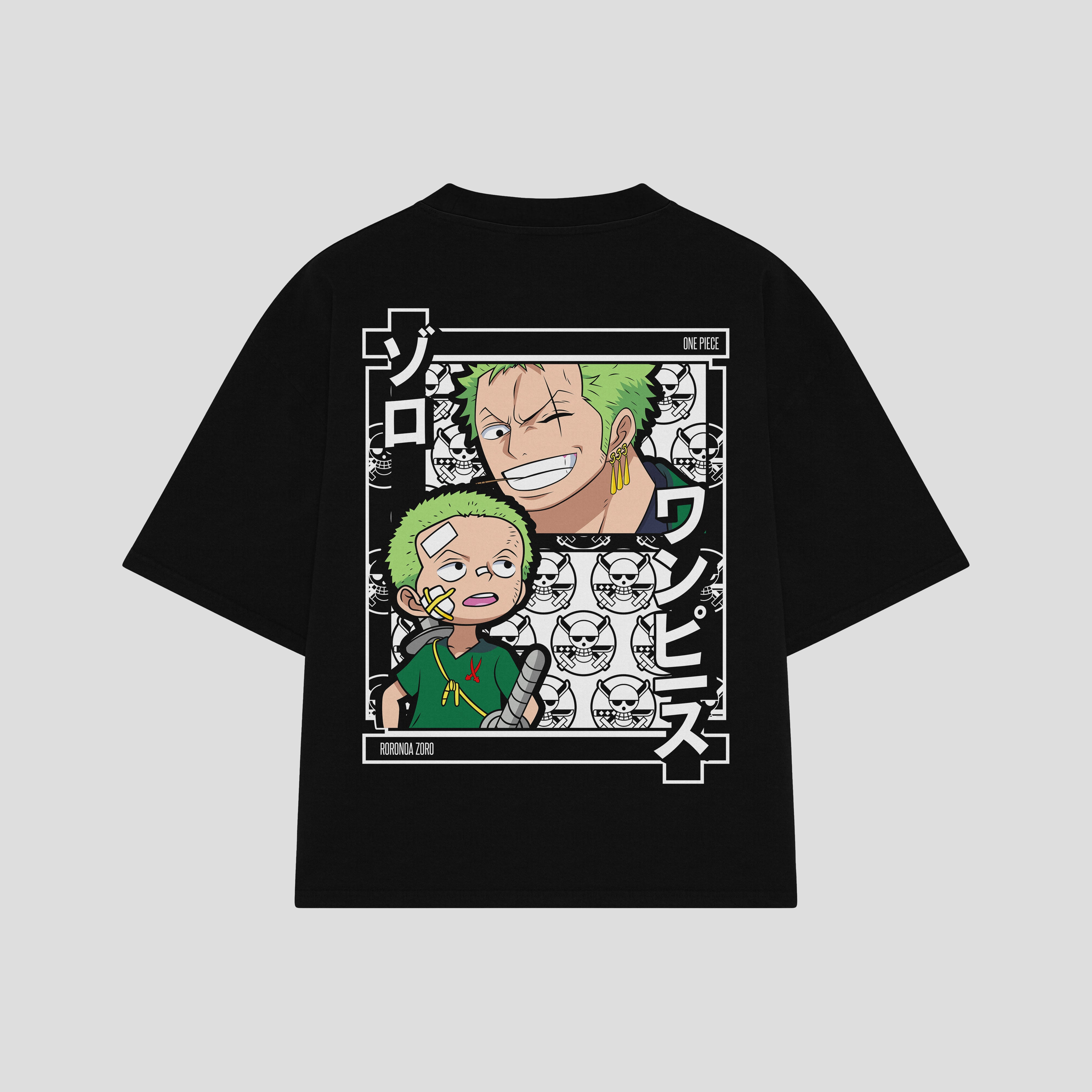 Playera streetwear premium de anime y gaming ExtraLife MX, corte boxy oversized drop shoulder heavyweight en color Deep Black y Off-White, moda urbana mexicana de culto.