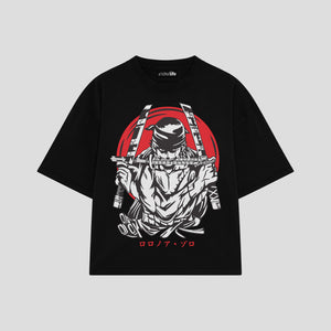 Playera streetwear premium de anime y gaming ExtraLife MX, corte boxy oversized drop shoulder heavyweight en color Deep Black y Off-White, moda urbana mexicana de culto.
