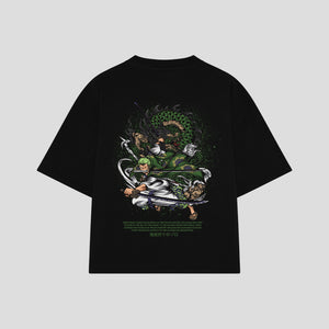Playera streetwear premium de anime y gaming ExtraLife MX, corte boxy oversized drop shoulder heavyweight en color Deep Black y Off-White, moda urbana mexicana de culto.