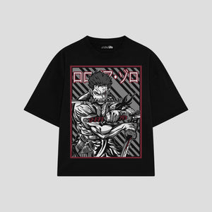 Playera streetwear premium de anime y gaming ExtraLife MX, corte boxy oversized drop shoulder heavyweight en color Deep Black y Off-White, moda urbana mexicana de culto.