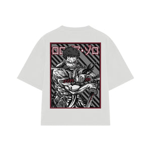 Playera streetwear premium de anime y gaming ExtraLife MX, corte boxy oversized drop shoulder heavyweight en color Deep Black y Off-White, moda urbana mexicana de culto.