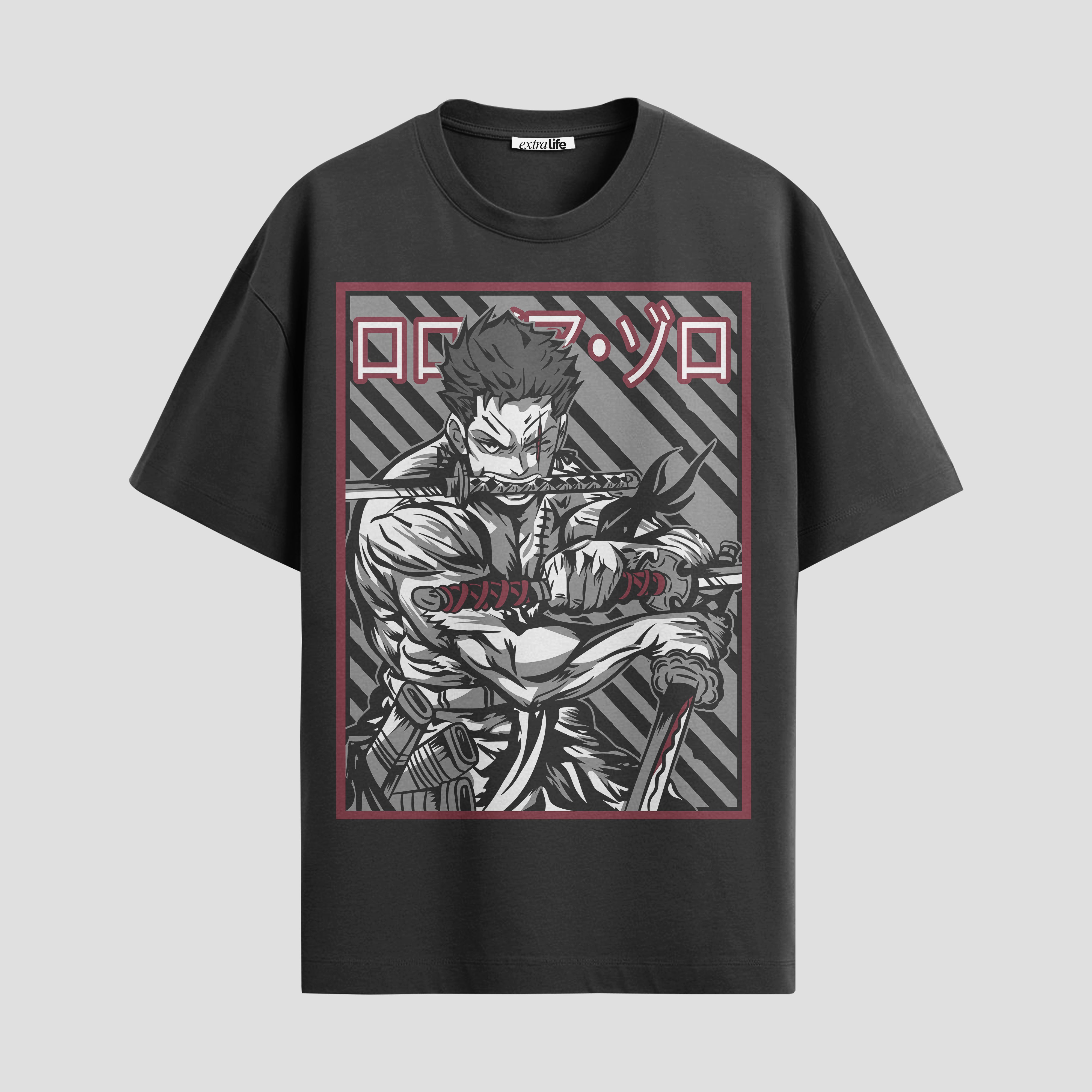 Playera urbana de anime y gaming ExtraLife MX, corte Standard Fit unisex ligero y transpirable en color Deep Black y Pure White, ropa de uso diario para gym y casual.