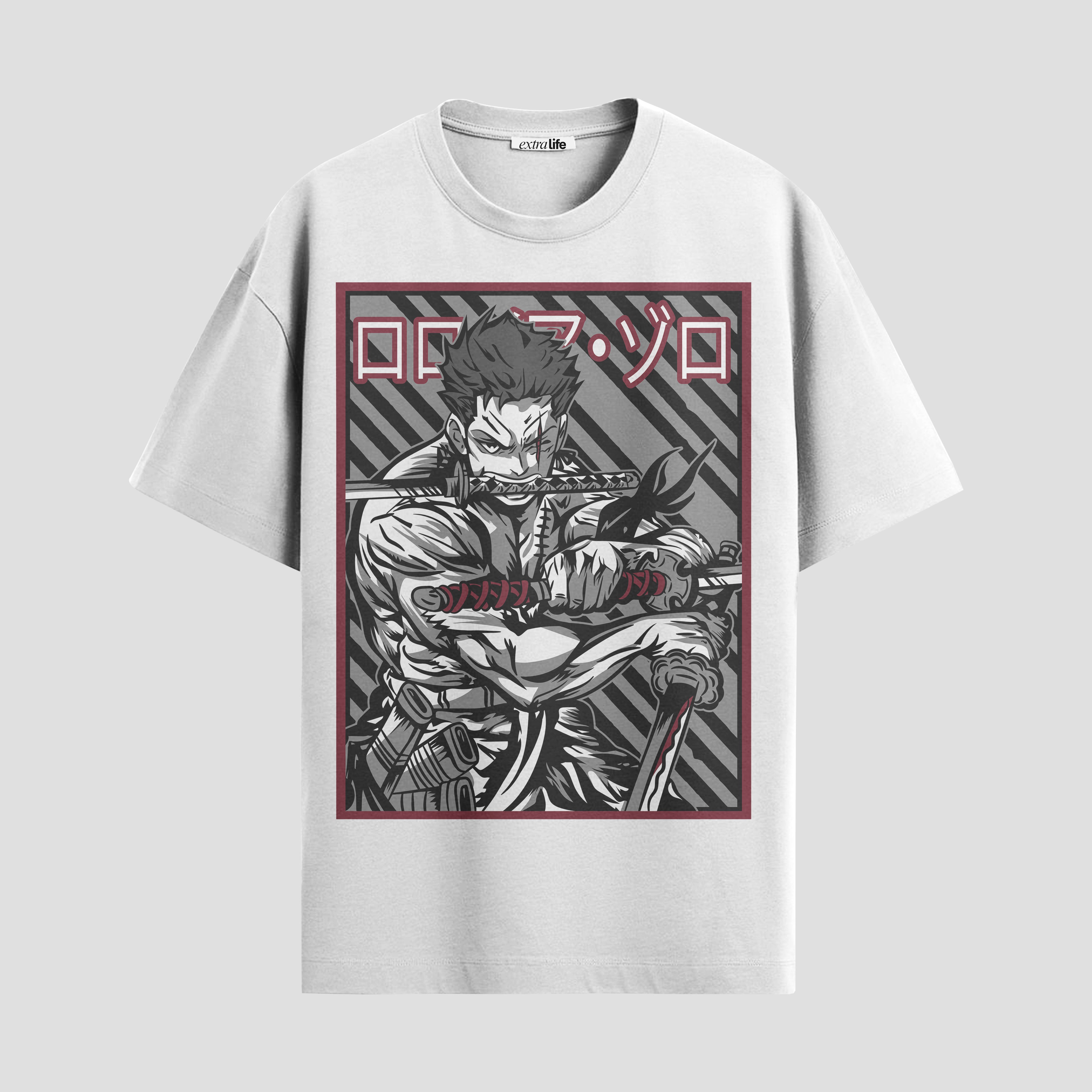 Playera urbana de anime y gaming ExtraLife MX, corte Standard Fit unisex ligero y transpirable en color Deep Black y Pure White, ropa de uso diario para gym y casual.