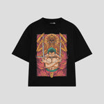 Playera streetwear premium de anime y gaming ExtraLife MX, corte boxy oversized drop shoulder heavyweight en color Deep Black y Off-White, moda urbana mexicana de culto.