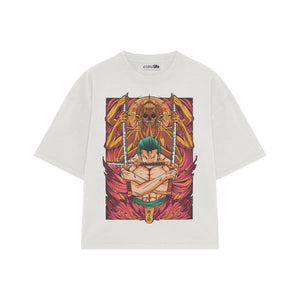 Playera streetwear premium de anime y gaming ExtraLife MX, corte boxy oversized drop shoulder heavyweight en color Deep Black y Off-White, moda urbana mexicana de culto.