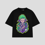 Playera streetwear premium de anime y gaming ExtraLife MX, corte boxy oversized drop shoulder heavyweight en color Deep Black y Off-White, moda urbana mexicana de culto.