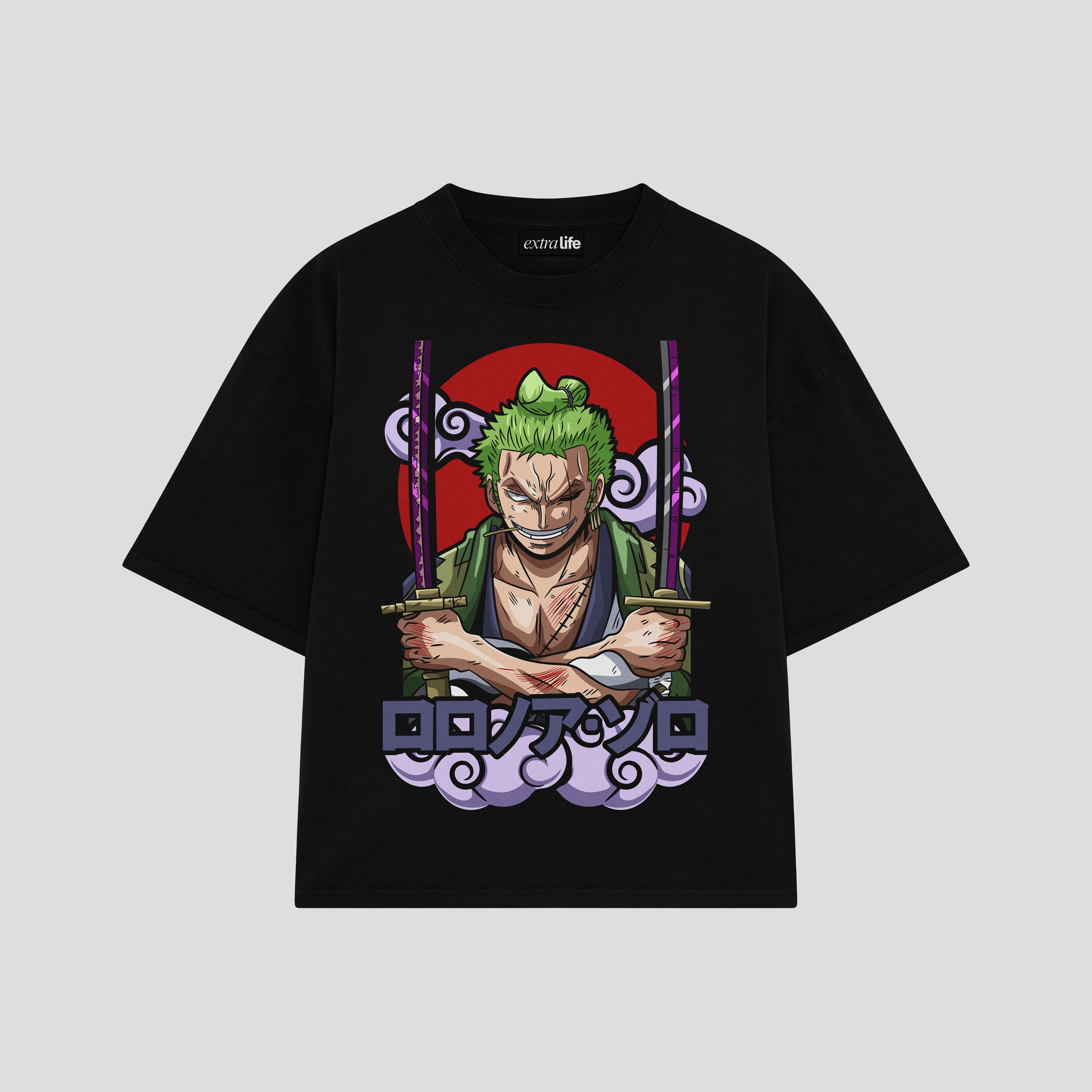 Playera streetwear premium de anime y gaming ExtraLife MX, corte boxy oversized drop shoulder heavyweight en color Deep Black y Off-White, moda urbana mexicana de culto.