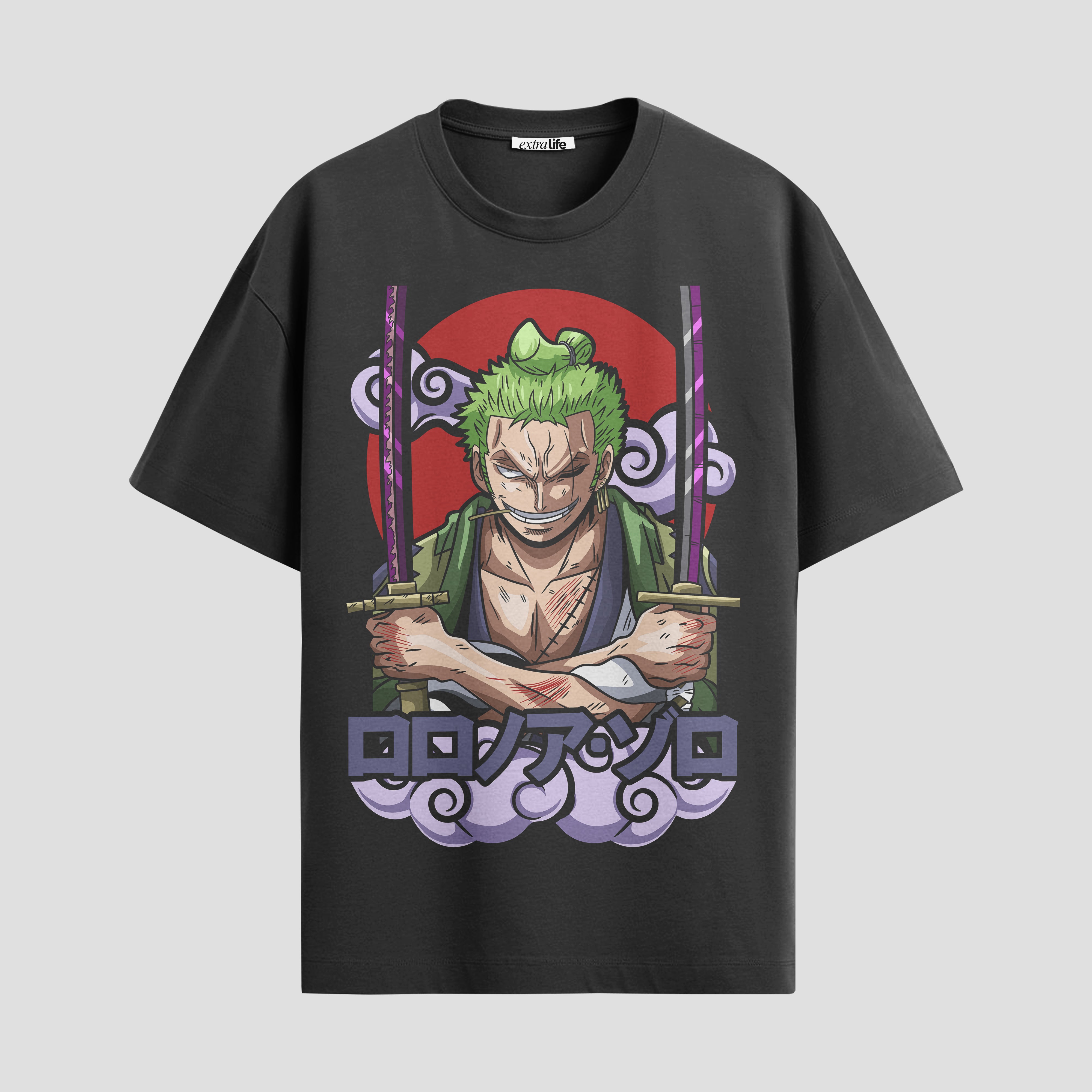 Playera urbana de anime y gaming ExtraLife MX, corte Standard Fit unisex ligero y transpirable en color Deep Black y Pure White, ropa de uso diario para gym y casual.