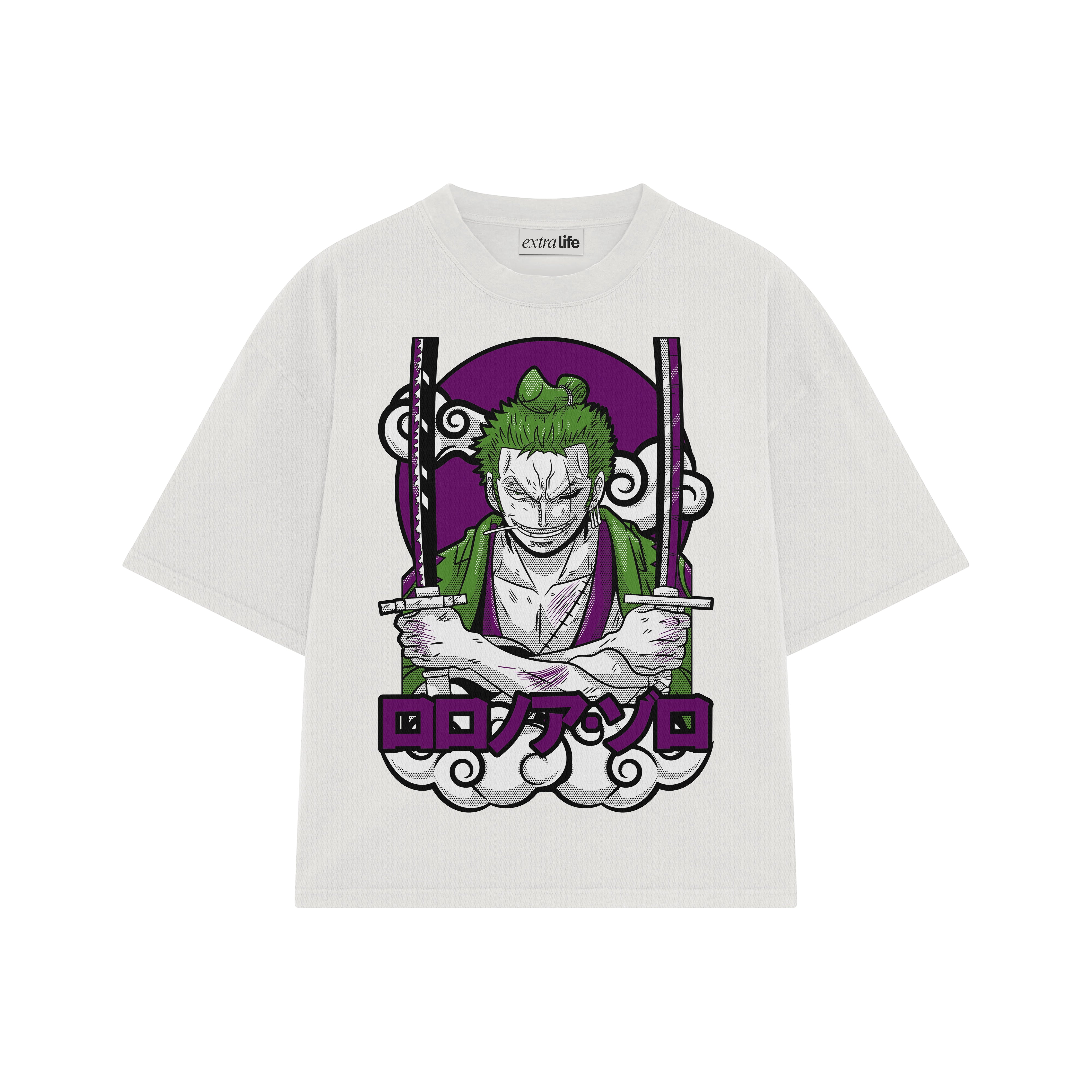 Playera streetwear premium de anime y gaming ExtraLife MX, corte boxy oversized drop shoulder heavyweight en color Deep Black y Off-White, moda urbana mexicana de culto.