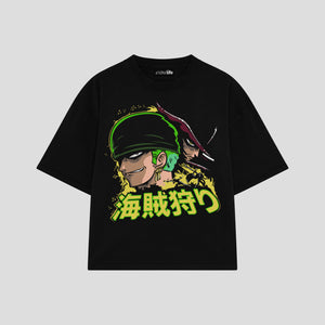 Playera streetwear premium de anime y gaming ExtraLife MX, corte boxy oversized drop shoulder heavyweight en color Deep Black y Off-White, moda urbana mexicana de culto.