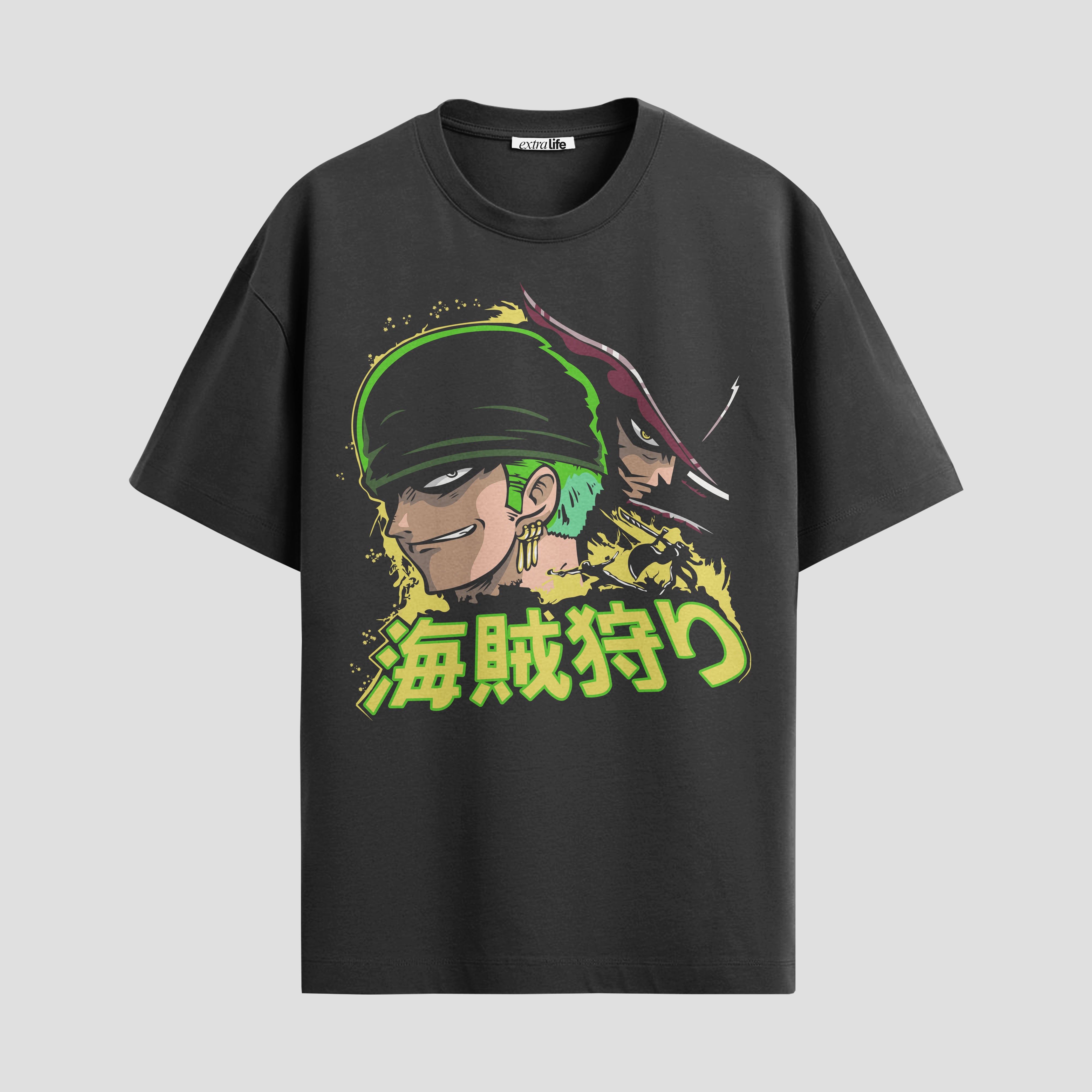Playera urbana de anime y gaming ExtraLife MX, corte Standard Fit unisex ligero y transpirable en color Deep Black y Pure White, ropa de uso diario para gym y casual.