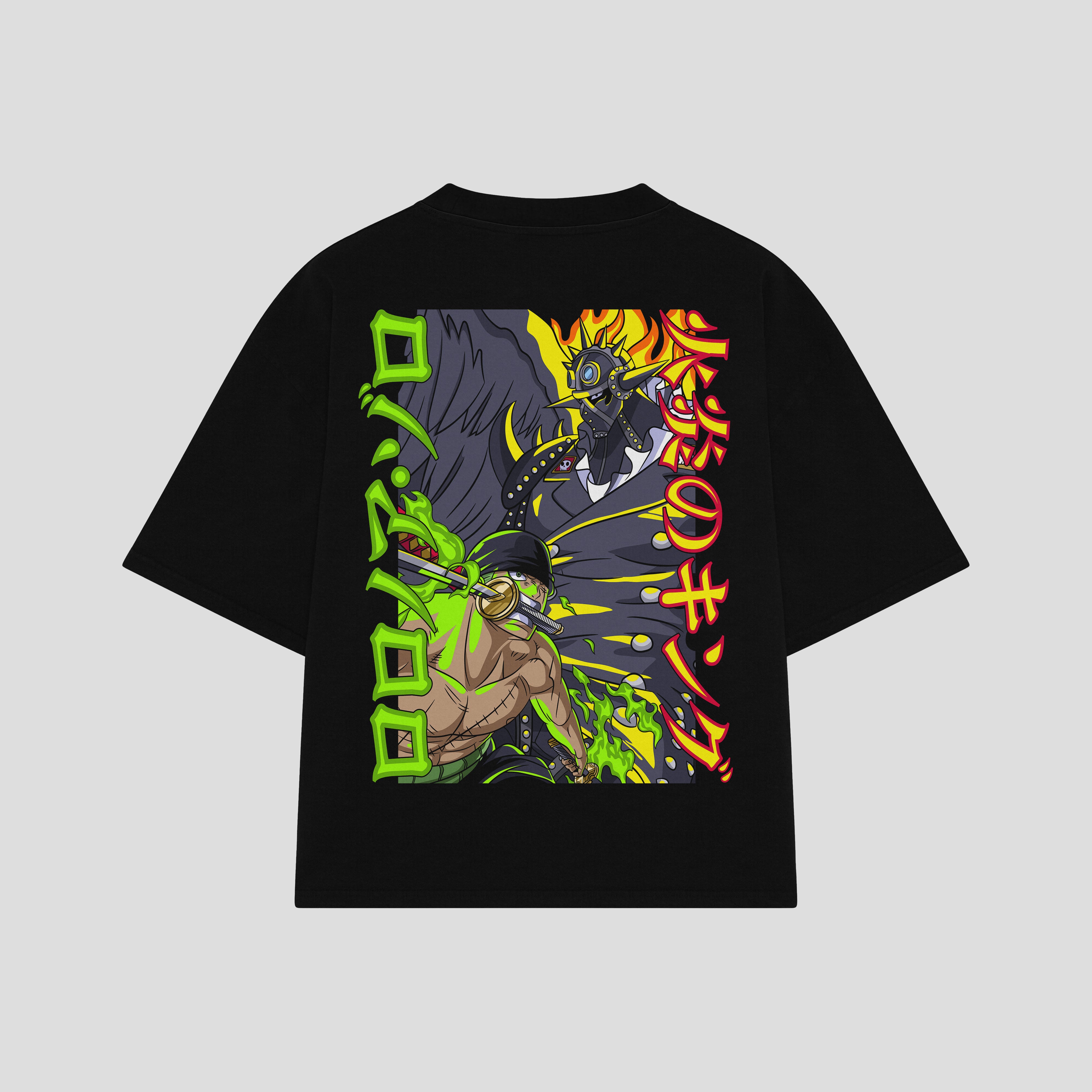 Playera streetwear premium de anime y gaming ExtraLife MX, corte boxy oversized drop shoulder heavyweight en color Deep Black y Off-White, moda urbana mexicana de culto.