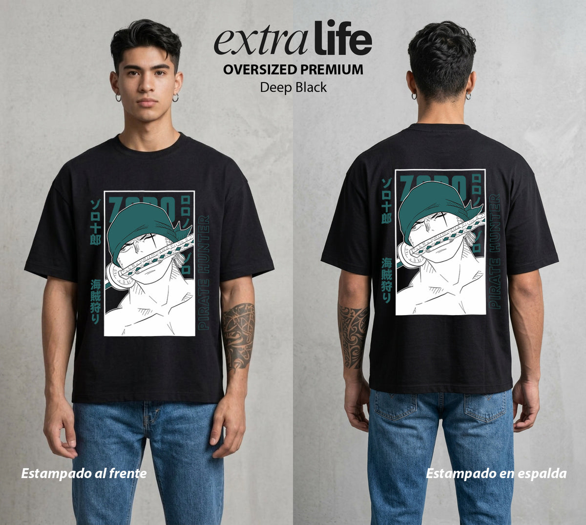 Mar de los Piratas | El Espada del Capitan #03402 - Playera Oversized Premium | Deep Black - Foto en modelo